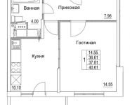 1-комнатная квартира площадью 37.81 кв.м, 2-я Муравская | цена 5 305 257 руб. | www.metrprice.ru