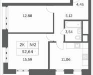 2-комнатная квартира площадью 52.64 кв.м, Мякининское шоссе, 3 | цена 4 858 672 руб. | www.metrprice.ru