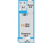 1-комнатная квартира площадью 28.6 кв.м, проезд Речной, д.28к1 | цена 2 091 804 руб. | www.metrprice.ru