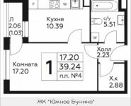 1-комнатная квартира площадью 39.24 кв.м, д.Столбово, уч.40/2, корп.4 | цена 3 573 684 руб. | www.metrprice.ru