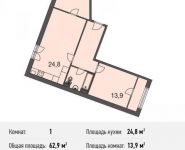 1-комнатная квартира площадью 62.9 кв.м, Ивановская ул., 1 | цена 4 843 300 руб. | www.metrprice.ru