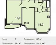 2-комнатная квартира площадью 59.1 кв.м, Вертолетчиков ул. | цена 5 589 087 руб. | www.metrprice.ru