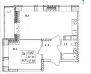 1-комнатная квартира площадью 42.2 кв.м, Дружбы, 43 | цена 3 670 640 руб. | www.metrprice.ru