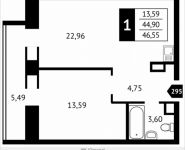 1-комнатная квартира площадью 46.6 кв.м, Клубная, 13 | цена 4 818 440 руб. | www.metrprice.ru