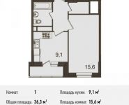 1-комнатная квартира площадью 36 кв.м, Бережок ул., 4 | цена 2 468 400 руб. | www.metrprice.ru