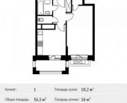 1-комнатная квартира площадью 36.3 кв.м в ЖК «Лайково», Родниковая улица, 5 | цена 2 400 461 руб. | www.metrprice.ru