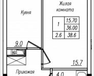 1-комнатная квартира площадью 38.6 кв.м, Просвещения, 12 | цена 2 385 750 руб. | www.metrprice.ru