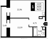 1-комнатная квартира площадью 46.6 кв.м, Клубная, 13 | цена 4 687 028 руб. | www.metrprice.ru