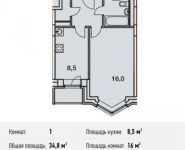 1-комнатная квартира площадью 34.8 кв.м, улица Потаповская Роща, 1к1 | цена 4 200 000 руб. | www.metrprice.ru