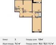3-комнатная квартира площадью 74.1 кв.м, Некрасовка п, Покровская ул, 16 | цена 7 532 270 руб. | www.metrprice.ru