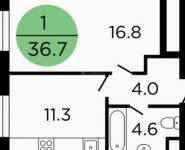 1-комнатная квартира площадью 36.6 кв.м, Ленинградское ш., 58С14 | цена 6 049 248 руб. | www.metrprice.ru