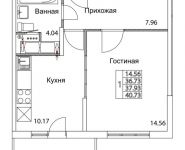 1-комнатная квартира площадью 37.93 кв.м, 2-я Муравская | цена 5 295 331 руб. | www.metrprice.ru