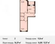 2-комнатная квартира площадью 54.4 кв.м, Центральная ул., ДВЛ1Б | цена 3 290 595 руб. | www.metrprice.ru