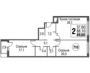 2-комнатная квартира площадью 89.6 кв.м, Серебрякова проезд, д.11к2 стр 13 | цена 14 877 784 руб. | www.metrprice.ru