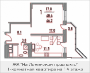 1-комнатная квартира площадью 46.2 кв.м, Ленинский проспект, 16 | цена 4 620 000 руб. | www.metrprice.ru