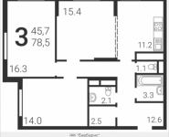 3-комнатная квартира площадью 78.5 кв.м, Бибиревская, корп.4.1 | цена 7 716 628 руб. | www.metrprice.ru