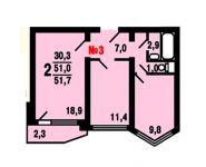 2-комнатная квартира площадью 52 кв.м, Катюшки ул., 55 | цена 3 713 300 руб. | www.metrprice.ru