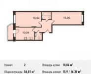 2-комнатная квартира площадью 56.8 кв.м, Центральная ул., ДВЛ1Б | цена 3 437 005 руб. | www.metrprice.ru