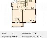 2-комнатная квартира площадью 51.9 кв.м, улица Гришина, 14 | цена 5 425 107 руб. | www.metrprice.ru