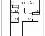 2-комнатная квартира площадью 55.1 кв.м, Колпакова, 44, корп.32 | цена 4 479 241 руб. | www.metrprice.ru