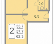 2-комнатная квартира площадью 62.3 кв.м, 2-й Грайвороновский проезд, 38, корп.9 | цена 8 610 208 руб. | www.metrprice.ru