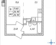 1-комнатная квартира площадью 26.9 кв.м, Горная, 8 | цена 1 893 760 руб. | www.metrprice.ru