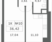 1-комнатная квартира площадью 36.42 кв.м, Мякининское шоссе, 2 | цена 3 015 576 руб. | www.metrprice.ru
