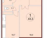 1-комнатная квартира площадью 43 кв.м, Федосьино ул., 58 | цена 5 900 000 руб. | www.metrprice.ru