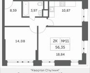 2-комнатная квартира площадью 56.35 кв.м, Мякининское шоссе, 4 | цена 5 990 005 руб. | www.metrprice.ru