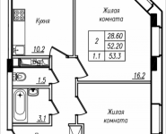 2-комнатная квартира площадью 53.3 кв.м, Просвещения, 12 | цена 3 030 080 руб. | www.metrprice.ru