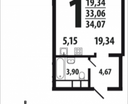 1-комнатная квартира площадью 34.07 кв.м, Нововатутинский проспект, 10/1 | цена 3 304 790 руб. | www.metrprice.ru