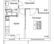 1-комнатная квартира площадью 37.48 кв.м, 2-я Муравская | цена 5 232 507 руб. | www.metrprice.ru