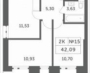 2-комнатная квартира площадью 42.09 кв.м, Мякининское шоссе, 3 | цена 4 242 672 руб. | www.metrprice.ru