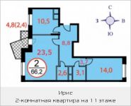 2-комнатная квартира площадью 66.2 кв.м, Фасадная, 2 | цена 4 965 000 руб. | www.metrprice.ru