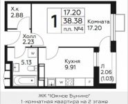 1-комнатная квартира площадью 38.38 кв.м, д.Столбово, уч.40/2, корп.5 | цена 2 929 641 руб. | www.metrprice.ru