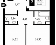 3-комнатная квартира площадью 77.6 кв.м, Клубная, 13 | цена 6 727 920 руб. | www.metrprice.ru