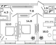 2-комнатная квартира площадью 56.9 кв.м, Рязанский просп., 2 | цена 10 192 895 руб. | www.metrprice.ru