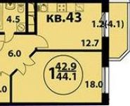 1-комнатная квартира площадью 44.1 кв.м в ЖК "Изумрудная 24", Изумрудная ул., 24 | цена 7 761 600 руб. | www.metrprice.ru