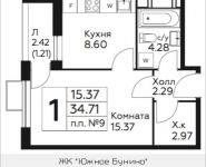 1-комнатная квартира площадью 34.71 кв.м, д.Столбово, уч.40/2, корп.5 | цена 2 829 212 руб. | www.metrprice.ru