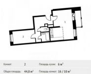 2-комнатная квартира площадью 44.8 кв.м, Фруктовая улица, 1 | цена 4 373 053 руб. | www.metrprice.ru