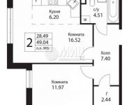 2-комнатная квартира площадью 49 кв.м,  | цена 3 738 446 руб. | www.metrprice.ru