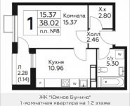 1-комнатная квартира площадью 38.02 кв.м, д.Столбово, уч.40/2, корп.5 | цена 3 032 190 руб. | www.metrprice.ru