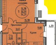1-комнатная квартира площадью 34 кв.м, Бородинский бул. | цена 2 634 170 руб. | www.metrprice.ru