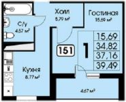 1-комнатная квартира площадью 39 кв.м, Можайское ш., 12 | цена 2 488 000 руб. | www.metrprice.ru