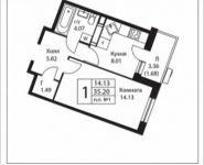1-комнатная квартира площадью 35.2 кв.м, Калужское шоссе, 51 | цена 3 359 841 руб. | www.metrprice.ru