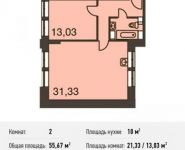 2-комнатная квартира площадью 55.7 кв.м, Донецкая ул., 30С1 | цена 6 679 777 руб. | www.metrprice.ru