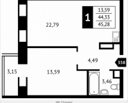 1-комнатная квартира площадью 45.3 кв.м, Клубная, 13 | цена 4 811 766 руб. | www.metrprice.ru