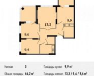 3-комнатная квартира площадью 66.2 кв.м, Северное шоссе, к9 | цена 3 656 888 руб. | www.metrprice.ru