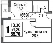 1-комнатная квартира площадью 55.5 кв.м, Серебрякова пр., 11 | цена 9 972 565 руб. | www.metrprice.ru