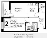 2-комнатная квартира площадью 46.4 кв.м, д.Столбово, уч.40/2, корп.7 | цена 3 872 428 руб. | www.metrprice.ru